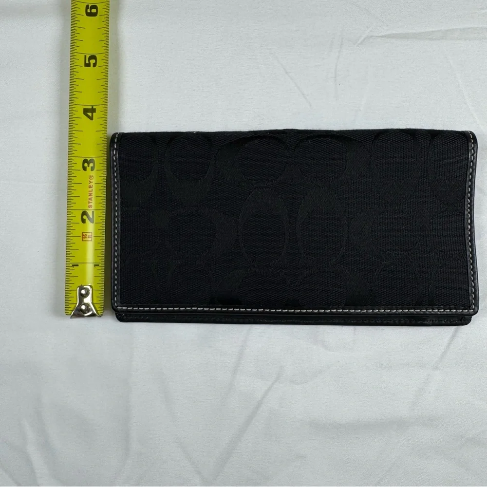 Coach‎ Leather Canvas Wallet Signature Black Classic Bi-fold Wallet Signature